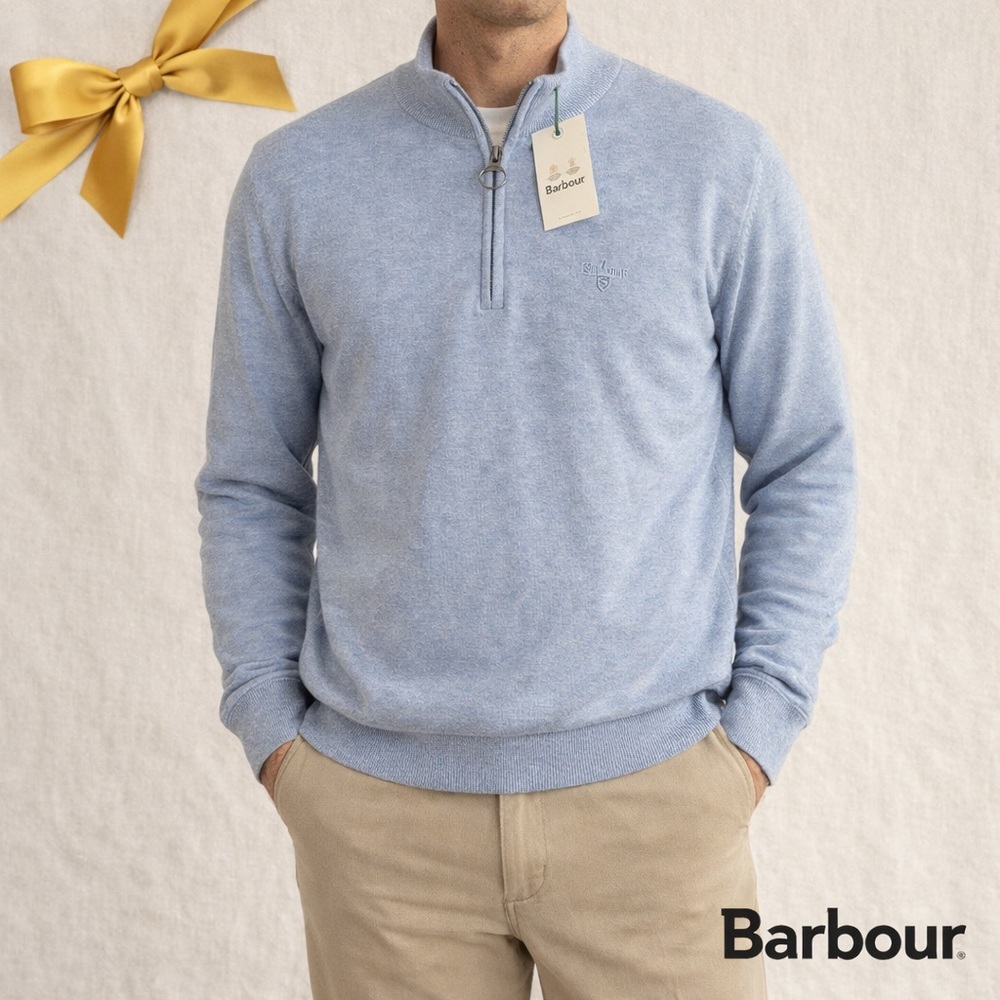 Barbour Light Blue Quarter‑Zip Cotton Sweater XXL NWT